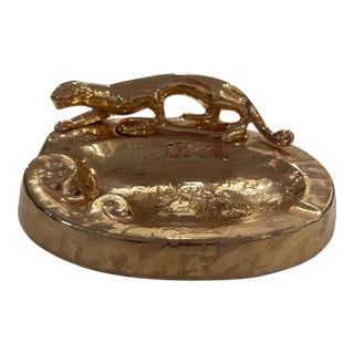 Vintage Weeping Gold Ceramic Panther Ashtray / Catchall For Sale