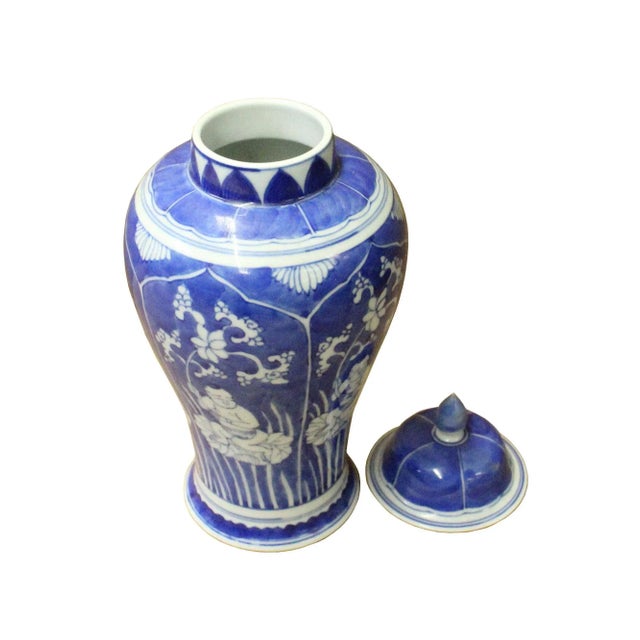 Chinese Blue White Porcelain People Theme Urn Jar Container For Sale - Image 4 of 7