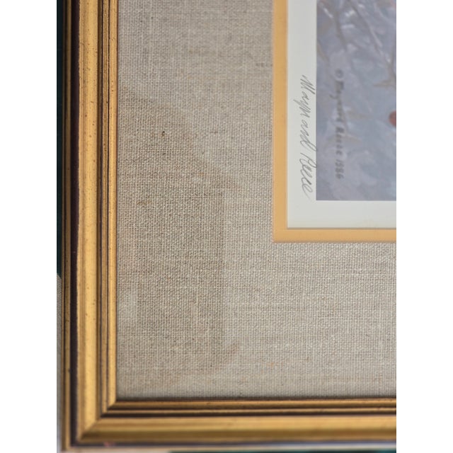 1986 19x23 Berry food Cedar Waxwings signed print by Maynard Reece with brief legend from the artist about the print subject.
