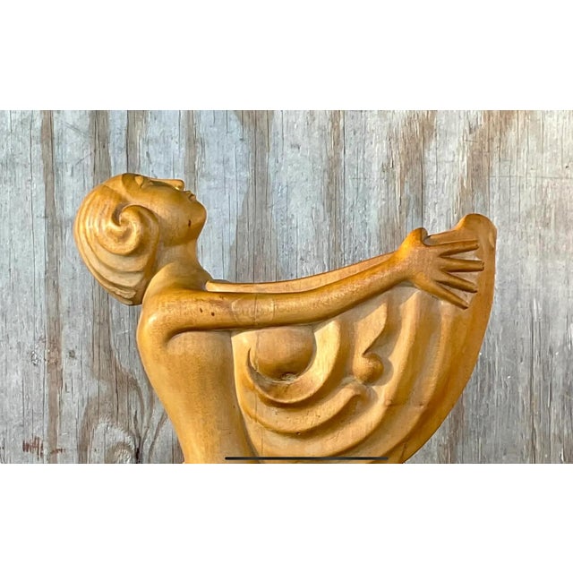 Vintage Boho Hand Carved Wooden Lady With Nautilus For Sale - Image 10 of 12