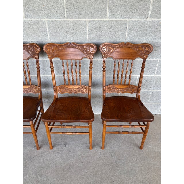 Traditional Tom Seely Oak Press Back Dining Chairs - Set of 4 For Sale - Image 3 of 13