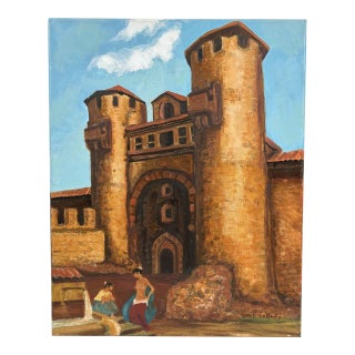 1970s "Gypsies at the Gate" – Original Oil on Canvas by Steve LeBailly For Sale