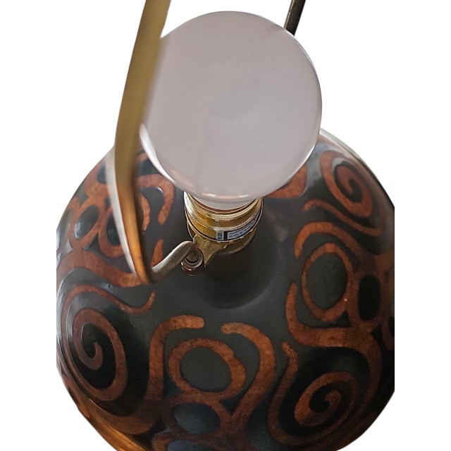 1960s Sculptural Terra Cotta Table Lamp With Arabesque Motif With Curves and Lines and Frederick Cooper Lamp Shade For Sale - Image 10 of 12