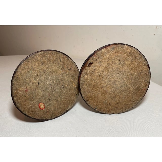 Brass Pair Antique 19th Century Turned English Wood Brass Candlesticks Candle Holders For Sale - Image 8 of 8