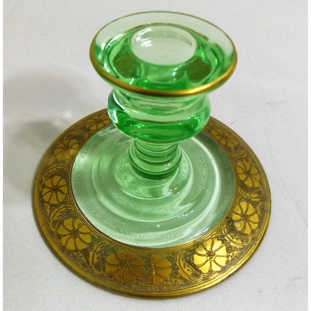 Green Vaseline Depression Glass Candle Holders A Pair Chairish