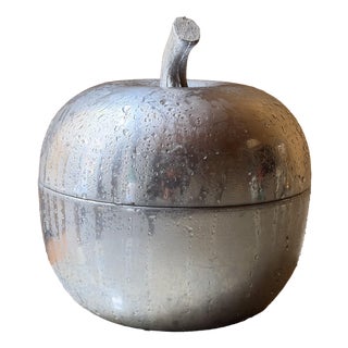 Mid-Century Modern Italian Aluminum Apple Ice Bucket with Textured Stem, 1960s For Sale