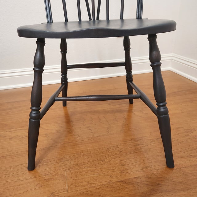 Vintage Windsor-Style Brace Back Chair Newly Refinished in Carbon Grey For Sale - Image 9 of 12