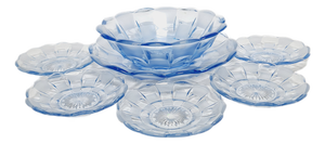 Art Deco Azure Dessert Service from Niemen Glassworks, Poland, 1930s, Set of 7