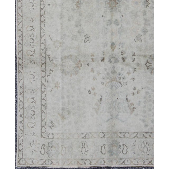 Traditional Neutral Vintage Turkish Oushak Rug With Floral Design and Medallions For Sale - Image 3 of 9