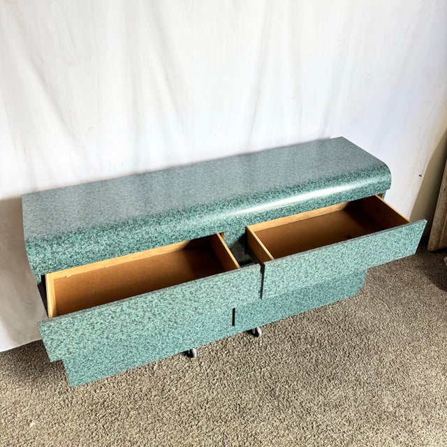 Postmodern 1980s Postmodern Faux Teal Granite Waterfall Dresser For Sale - Image 3 of 7