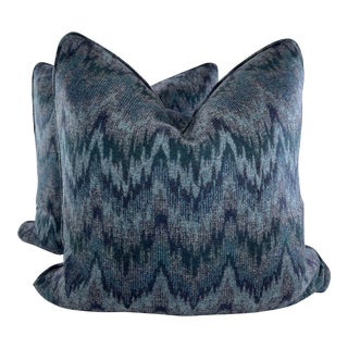 Kirby Designs "Flame Wool" in Marine 22" Pillows-A Pair For Sale