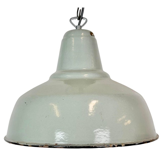 Industrial Grey Enamel Factory Pendant Lamp, 1960s For Sale - Image 18 of 18
