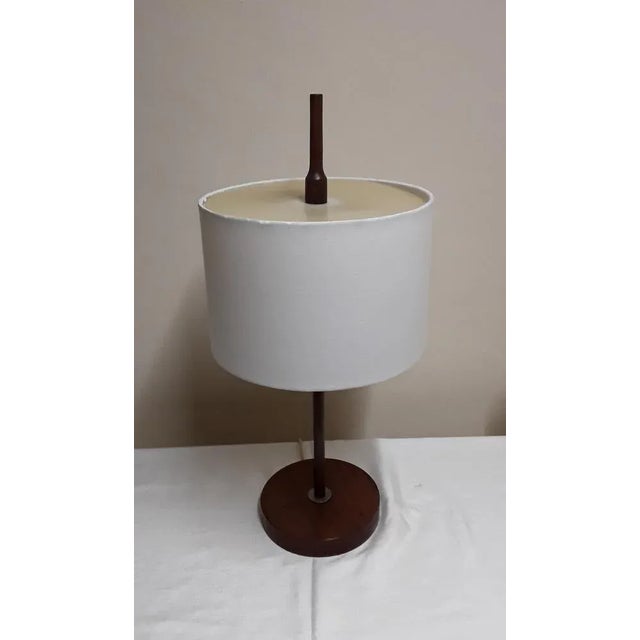 Vintage German 2-Flame Table Lamp with Teak Frame and White Fabric Shade from Temde, 1960s For Sale - Image 3 of 9