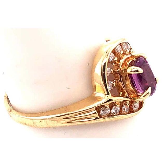 Yellow 14 Karat Yellow Gold Purple Peridot Ring With Round Diamond Accents 0.14 TDW, Size 7.5 For Sale - Image 8 of 10