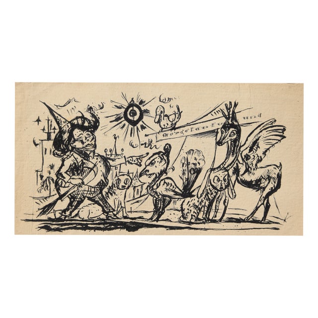 Walter Becker, Ink Drawing Menagerie, 1920, Ink and Handmade Paper For Sale