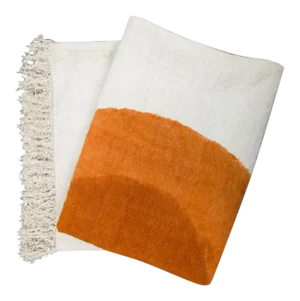 Moroccan Handmade Bed Coverlet With Hand Painted Henna Sunset