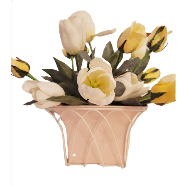 Traditional Pale Pink Lacquered Metal Caged Planter Pot For Sale - Image 3 of 11