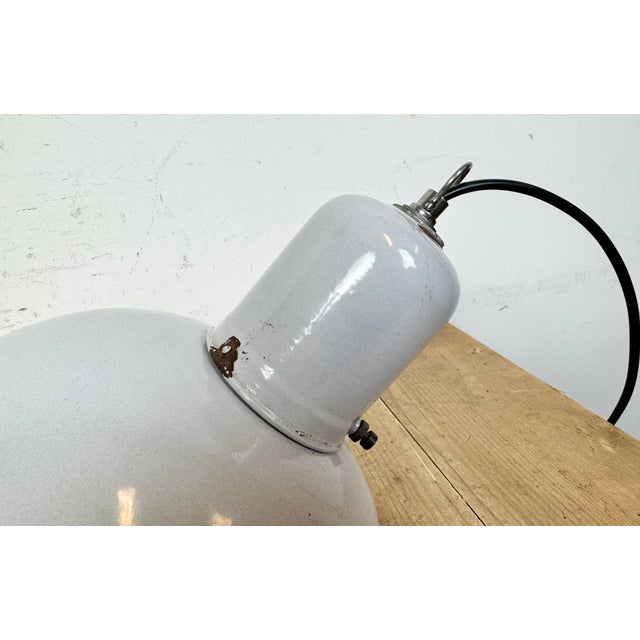 Industrial Grey Enamel Factory Pendant Lamp, 1960s For Sale - Image 13 of 18