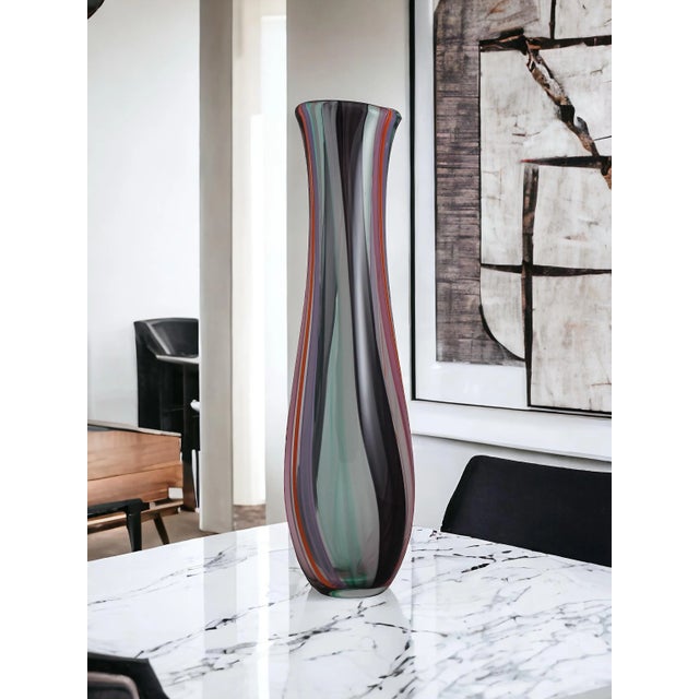 Tall Multi Colored Cane Murano-Style Art Glass Vase, Hand Blown in Nyc For Sale - Image 4 of 12