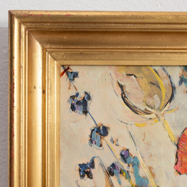 Wood 1970s France Orange Wood Painting For Sale - Image 7 of 15