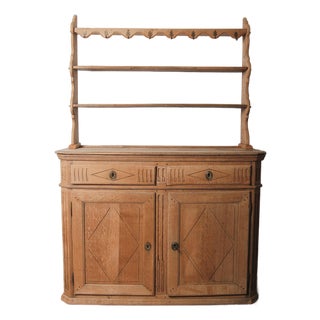 19th Century Oak Sideboard Cabinet With Upper Hutch Shelving and Hooks For Sale