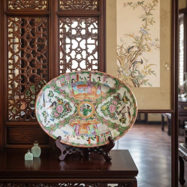 Chinoiserie Antique Chinese Export Famille Rose Medallion Platter-C 1840-1860-Hand Painted For Sale - Image 3 of 11