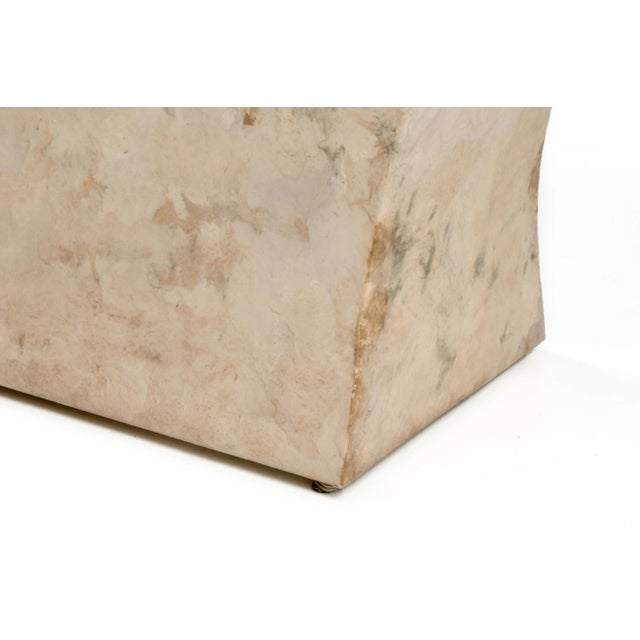 Vintage Cantilevered Faux Goatskin Glass Hall Sofa Console Table After Karl Springer Brueton 1970s For Sale - Image 12 of 12