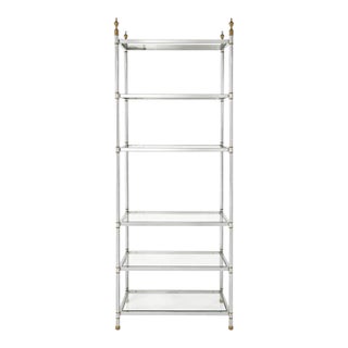 1970s Neoclassical Chrome and Brass Étagère With Glass Shelves, Maison Jansen Style For Sale