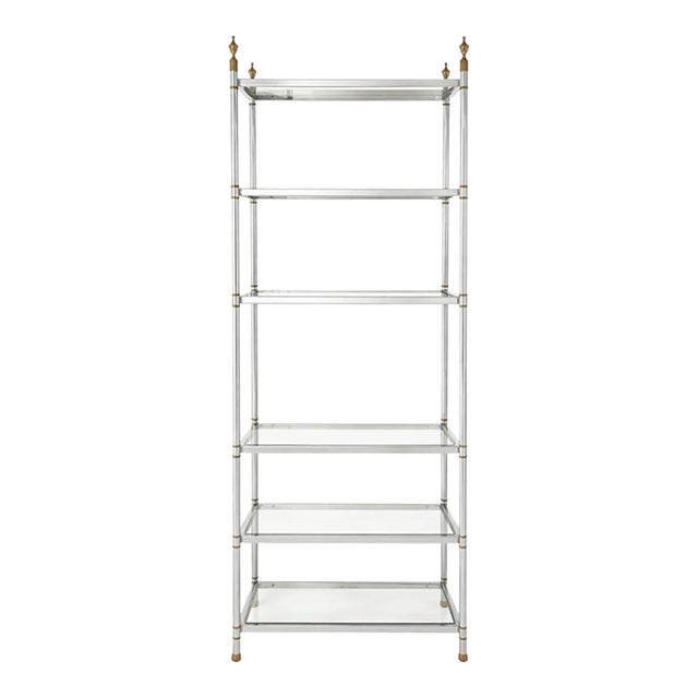 1970s Neoclassical Chrome and Brass Étagère With Glass Shelves, Maison Jansen Style For Sale