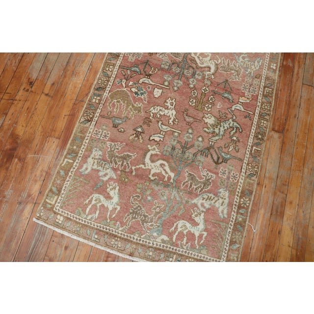 1940s Persian Animal Pictorial Pink Color Runner For Sale - Image 13 of 18