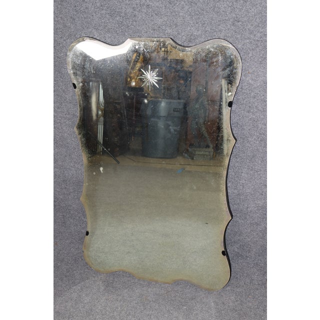 Silver Pair of Maison Jansen Style Aged Patina Mirror Etched Star Glass Mirrors For Sale - Image 8 of 10