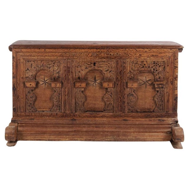 Chest in Oak with Carved Details and Fruitwood Inlays, 1860s For Sale - Image 14 of 14