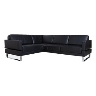 Brühl Alba Leather Corner Sofa, Black, Manual Function Sofa Couch For Sale