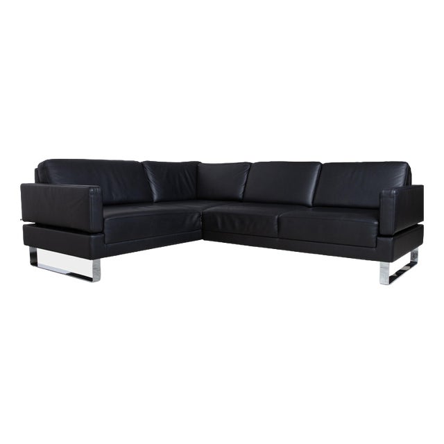 Brühl Alba Leather Corner Sofa, Black, Manual Function Sofa Couch For Sale
