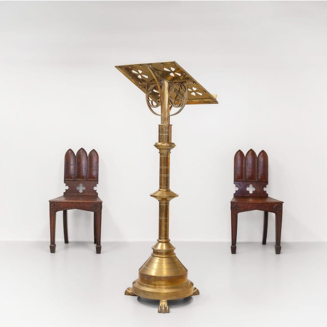 Metal Late Victorian Brass Standing Church Gothic Lectern For Sale - Image 7 of 18