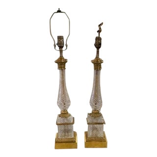 Early 20th Century Baccarat Manner Crystal and Bronze Lamps For Sale