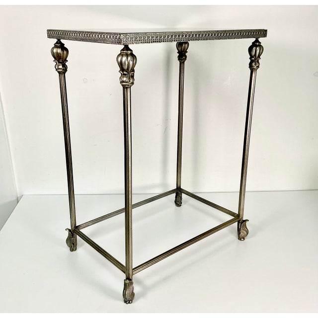 1970s Vintage Hollywood Regency Italian Neoclassical Black Marble Top Metal Side Table For Sale - Image 10 of 16