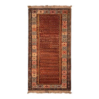 19th-Century Antique Soumak Rug Gometric Burnt Red and Beige All Over Pattern For Sale