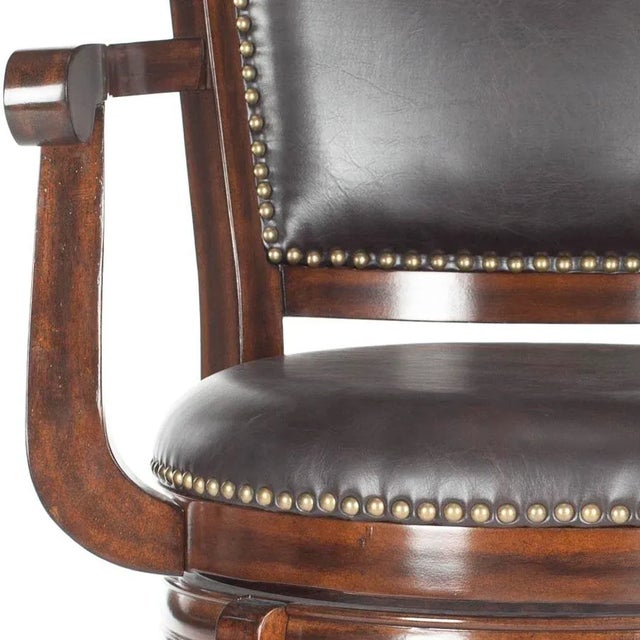 Nailhead Swivel Barstool in Espresso & Brown For Sale - Image 4 of 6