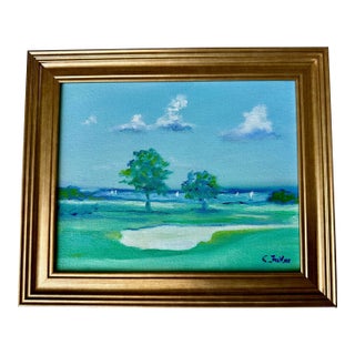 Small Oil Painting by Christine Frisbee- Wianno 5th Hole Bunker - Framed For Sale