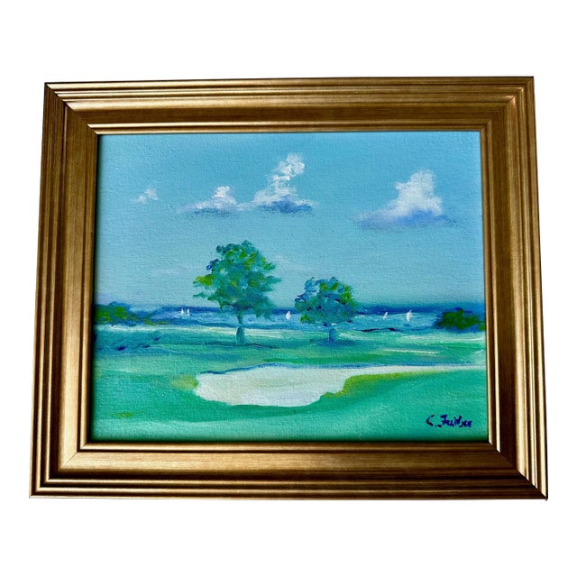Small Oil Painting by Christine Frisbee- Wianno 5th Hole Bunker - Framed For Sale