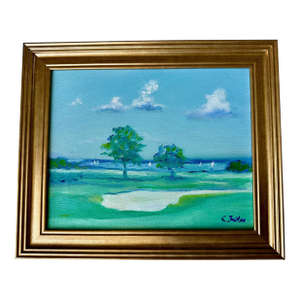 Small Oil Painting by Christine Frisbee- Wianno 5th Hole Bunker - Framed