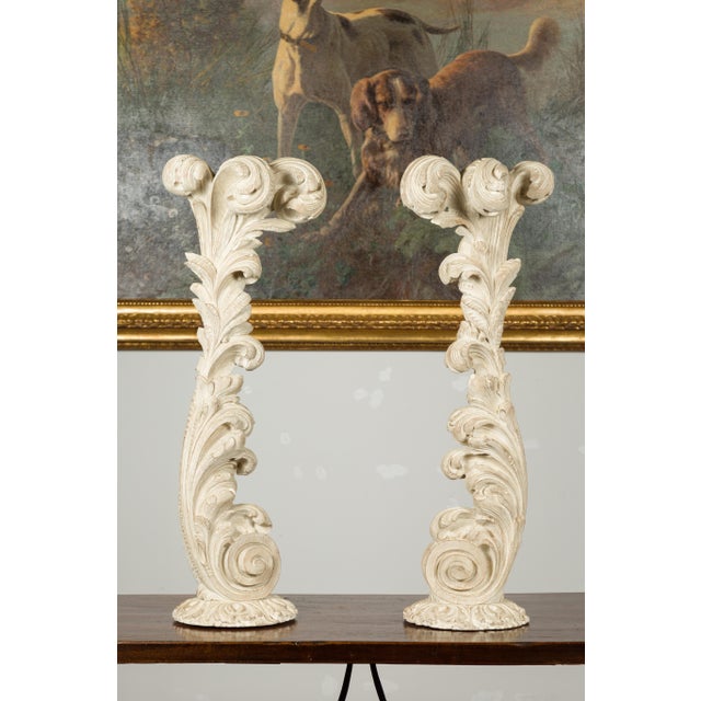 Pair of Foliage Carved and Painted Wooden Fragments Circa 1940, Attributed to Maison Jansen For Sale - Image 11 of 12