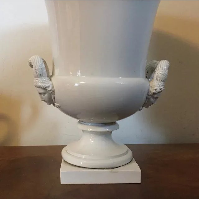 Antique Early 19th Century French Empire Porcelain Campagna Urn with Mask Handles For Sale - Image 11 of 13