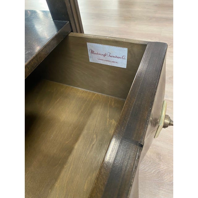 Wood Vintage 1970s Mastercraft Burl Elm & Brass End Table or Night Stand W/Drawer For Sale - Image 7 of 9
