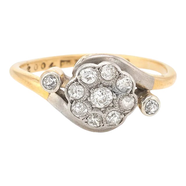 Antique Victorian Diamond Cluster Ring Vintage 18 Karat Gold Platinum Fine size 5.75 For Sale