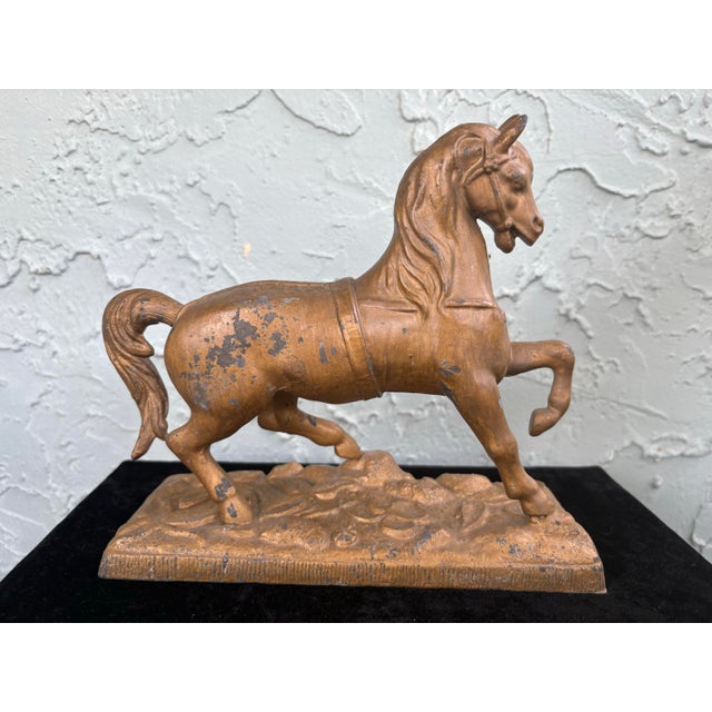 Traditional Vintage Cast Metal Horse Sculpture With Original Gilt Finish For Sale - Image 3 of 8