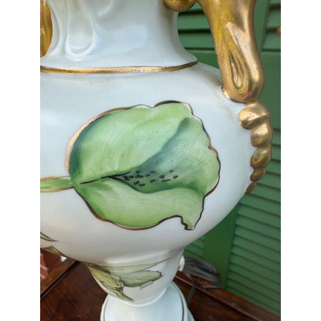 Vintage Palm Beach Regency Hand Painted Green Orchid Lamp For Sale - Image 10 of 12