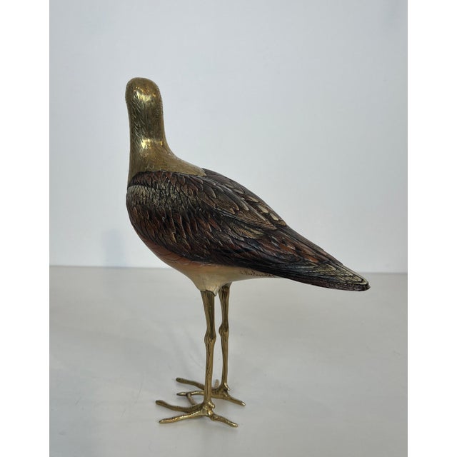 Sculpture representing a bird in polychrome wood and brass. Italian work signed For Sale - Image 6 of 12