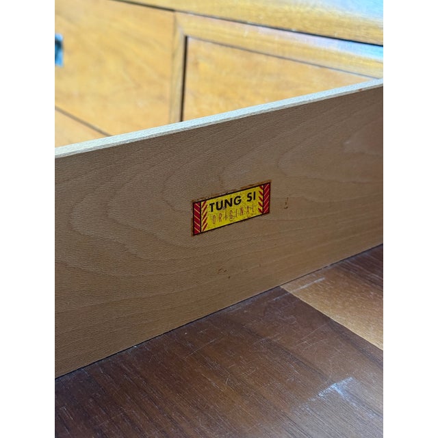 Wood Vintage Mid Century Asian Inspired 12 Drawer Hickory Dresser by Tung Si For Sale - Image 7 of 12
